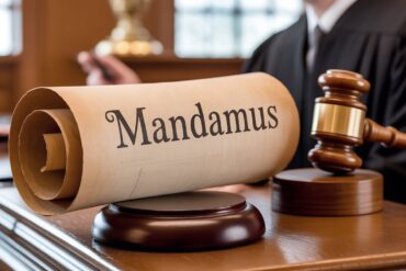 weathered writ of mandamus legal scroll, NewsBlaze ai image.