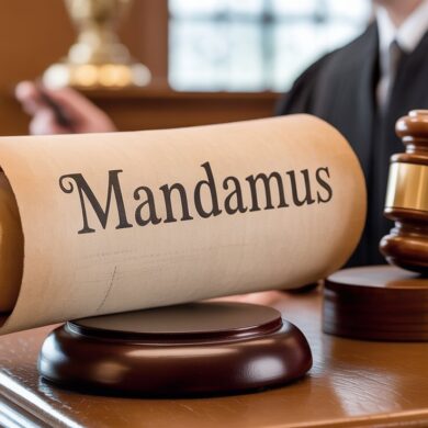weathered writ of mandamus legal scroll, NewsBlaze ai image.